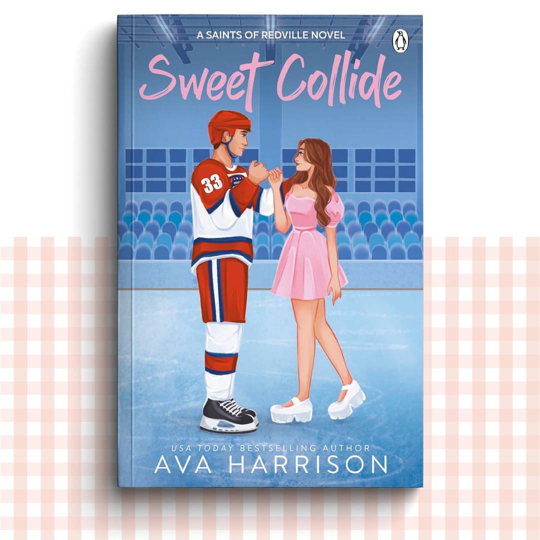 Paperback book cover of 'Sweet Collide' by Ava Harrison featuring a hockey player and a girl on an ice rink.