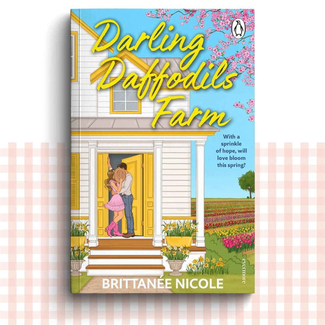 Paperback book cover of 'Darling Daffodils Farm' by Brittanée Nicole with a couple embracing on a porch.