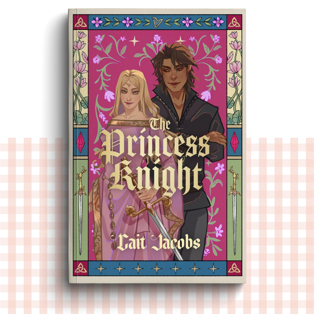 Paperback book cover of 'The Princess Knight' by Cait Jacobs with a stylized illustration of a princess and knight on a pink background.