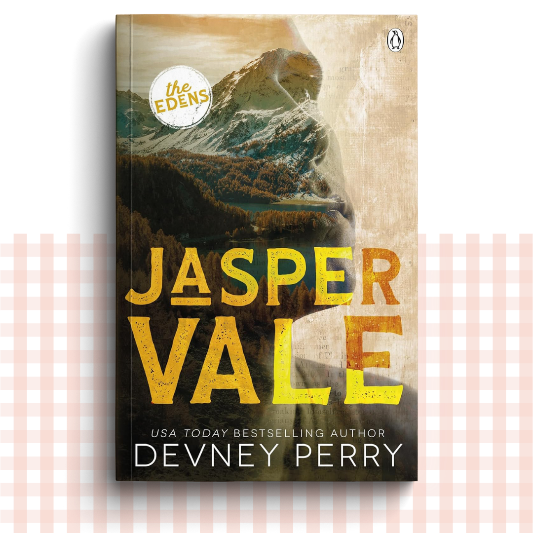 Paperback book cover of 'Jasper Vale' by Devney Perry with a yellow mountainous landscape.