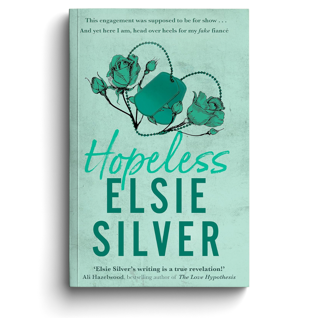 Book cover of 'Hopeless' by Elsie Silver with green roses and text on a light blue background
