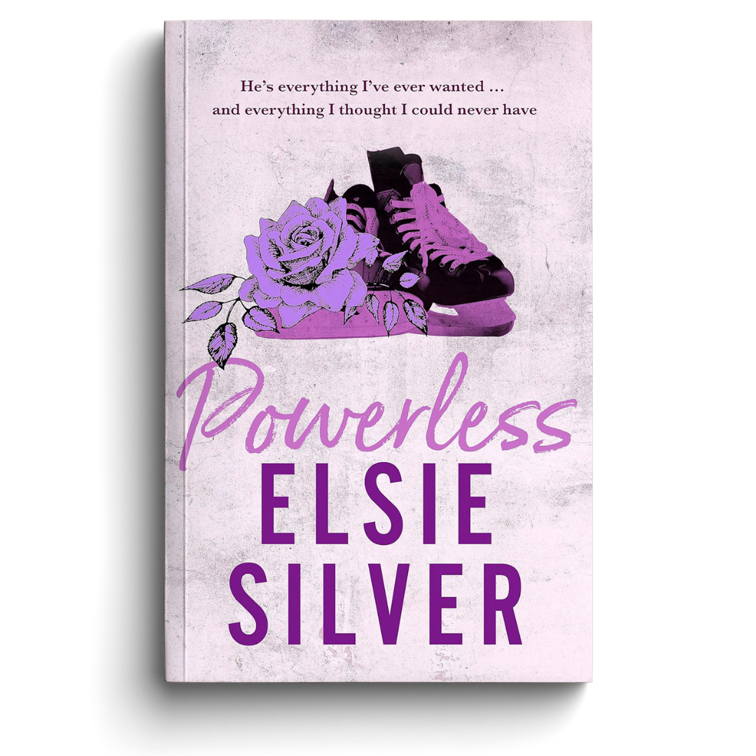 Book cover of 'Powerless' by Elsie Silver with purple text and imagery on a light background