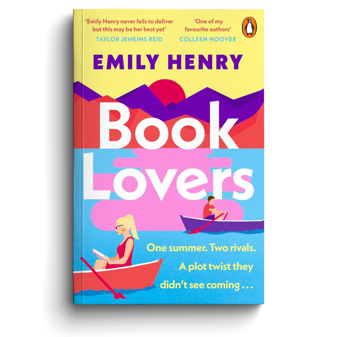 Book cover of 'Book Lovers' by Emily Henry with colorful design and text.