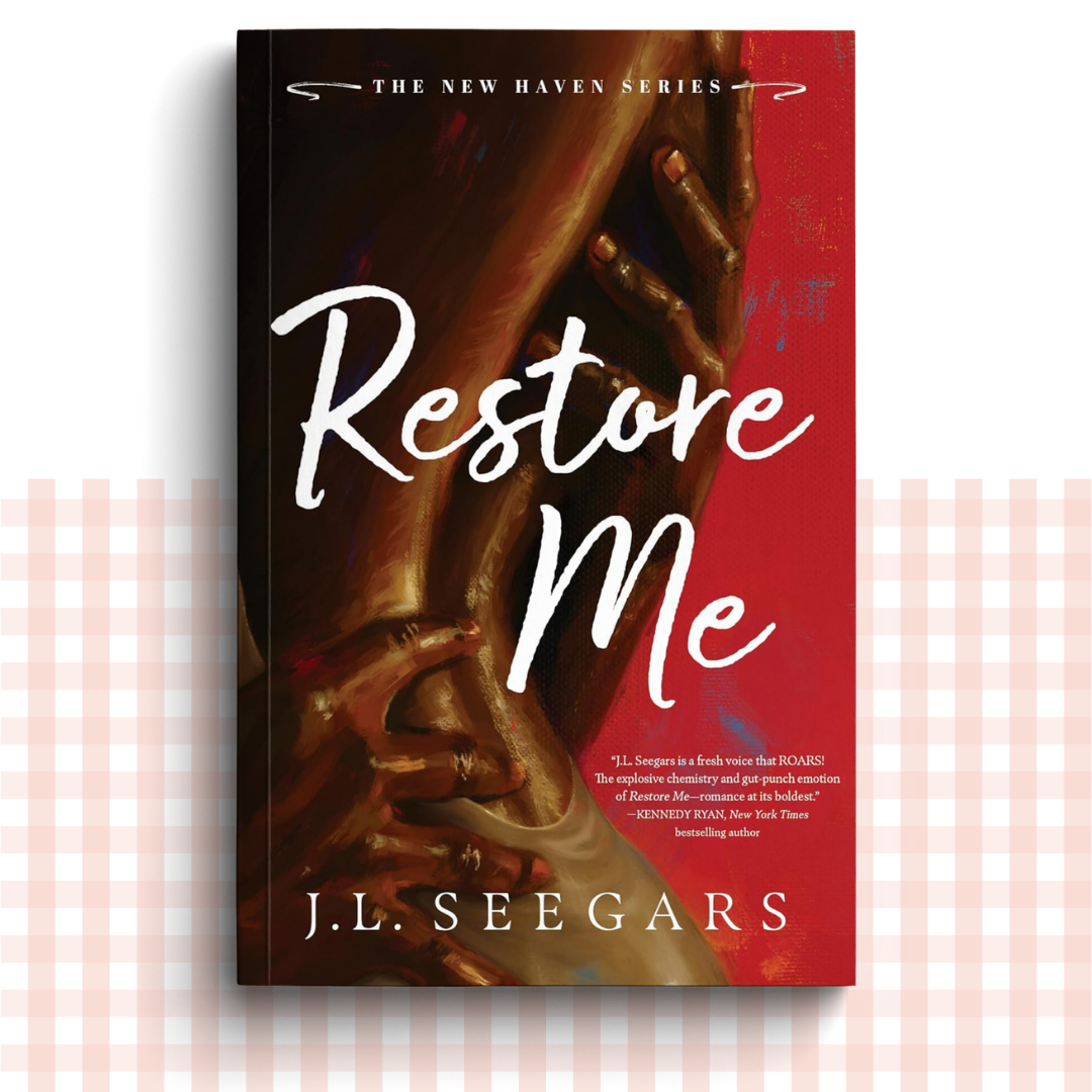 Paperback book cover of 'Restore Me' by J.L. Seegars with a red background and oil painting design.
