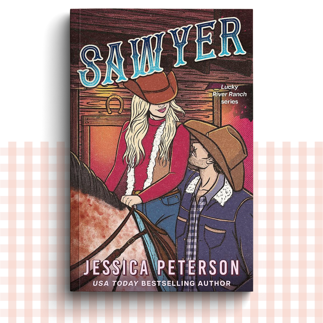 Paperback book cover of 'Sawyer' by Jessica Peterson featuring two characters in cowboy hats.