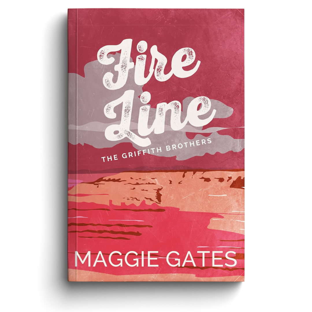 Book cover of 'Fire Line' by Maggie Gates with a red and pink design.
