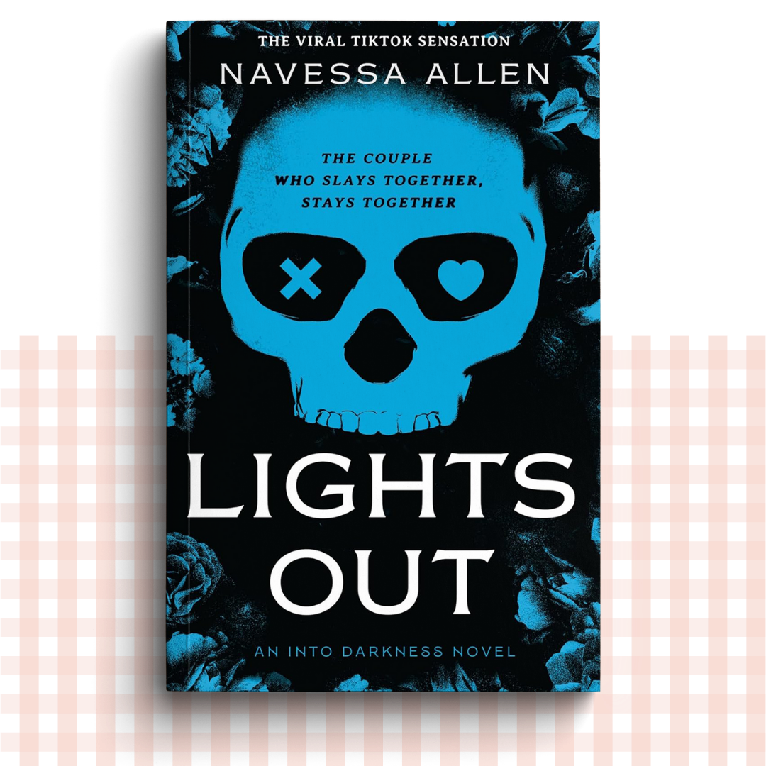 Paperback book cover of 'Lights Out' by Navessa Allen with a blue skull design on a black background.