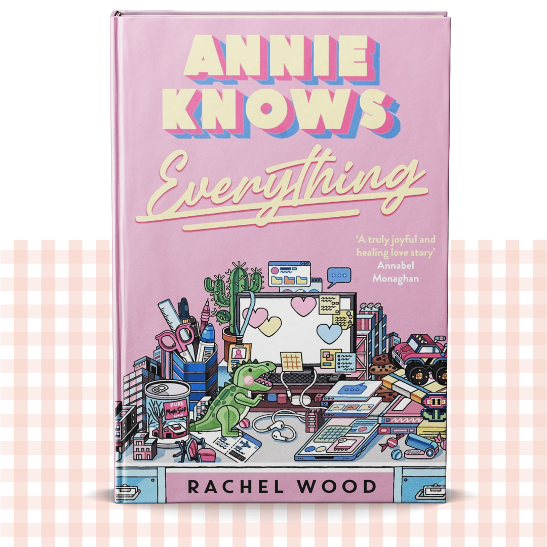 Hardback book cover of 'Annie Knows Everything' by Rachel Wood with a pastel design.