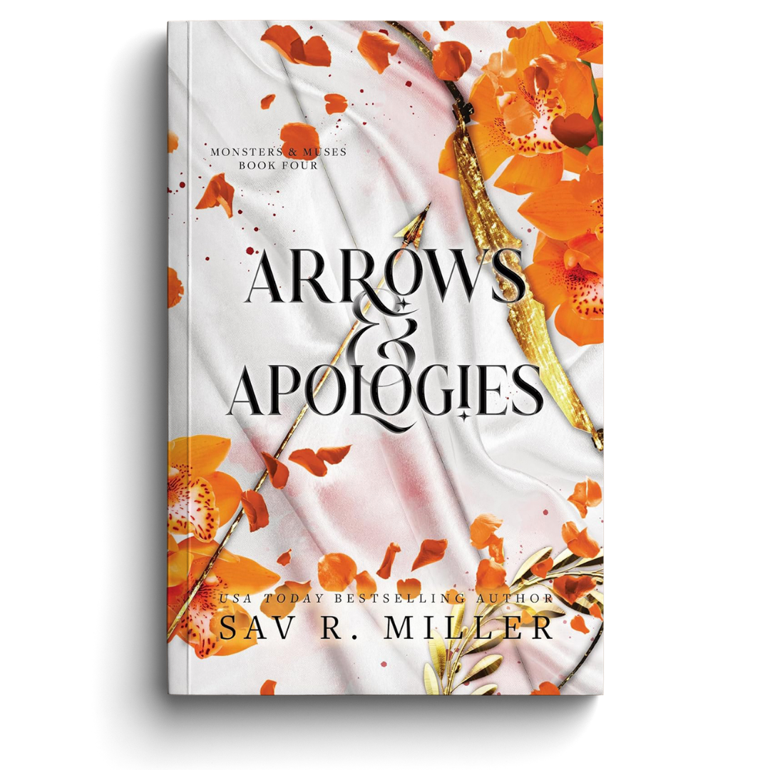 Book cover of 'Arrows & Apologies' with floral design and Sav R. Miller's name.