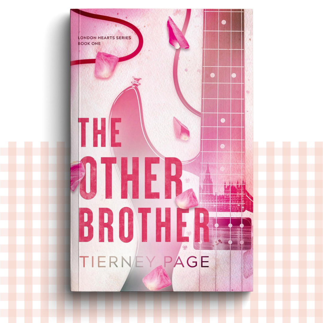 Paperback book cover of 'The Other Brother' by Tierney Page, with a pink, music design and a small London skyline.