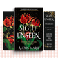 Paperback book cover of 'Sight Unseen' by Alexis Marie with floral design on a black background