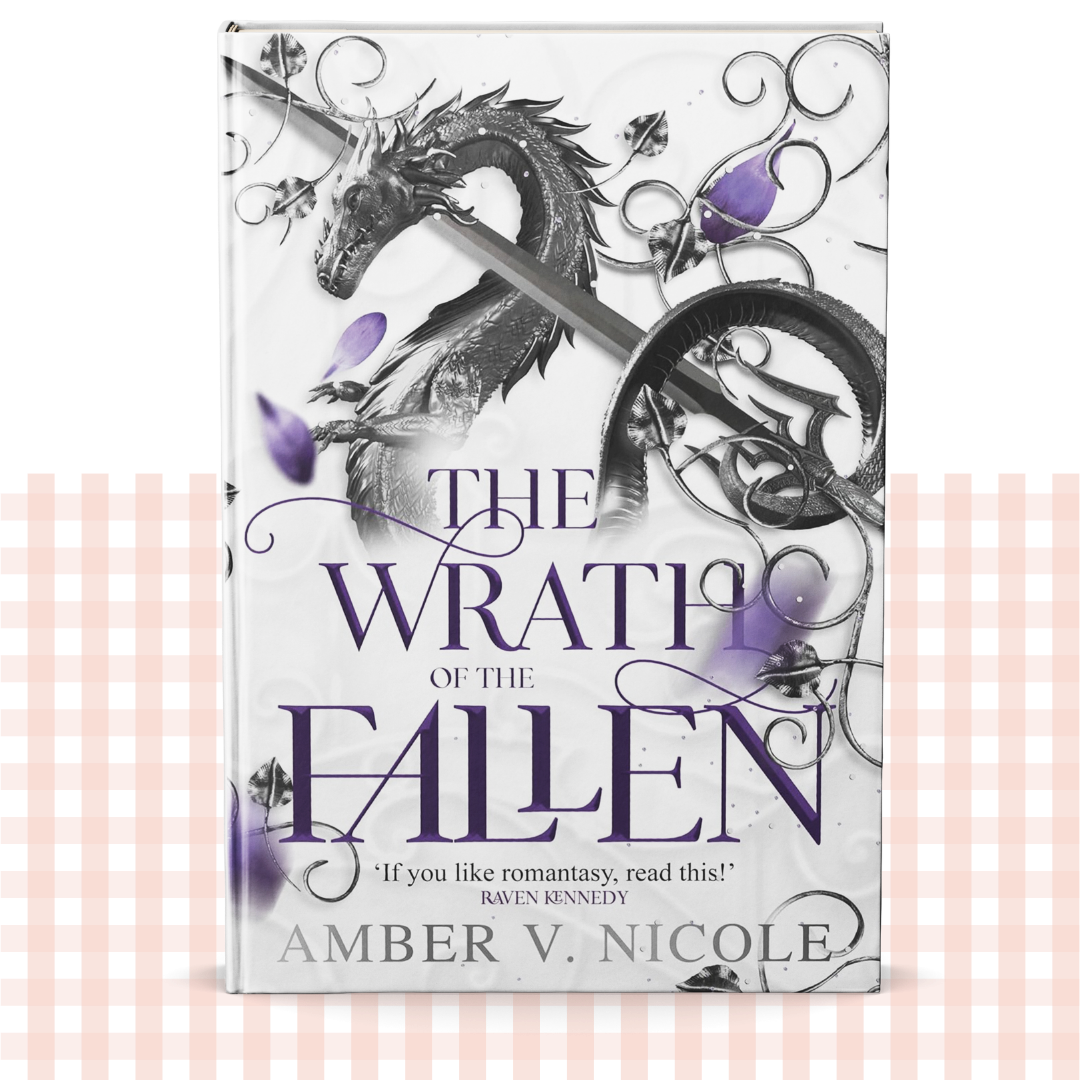 Hardback book cover of 'The Wrath of the Fallen' with dragons and decorative elements on a white background.