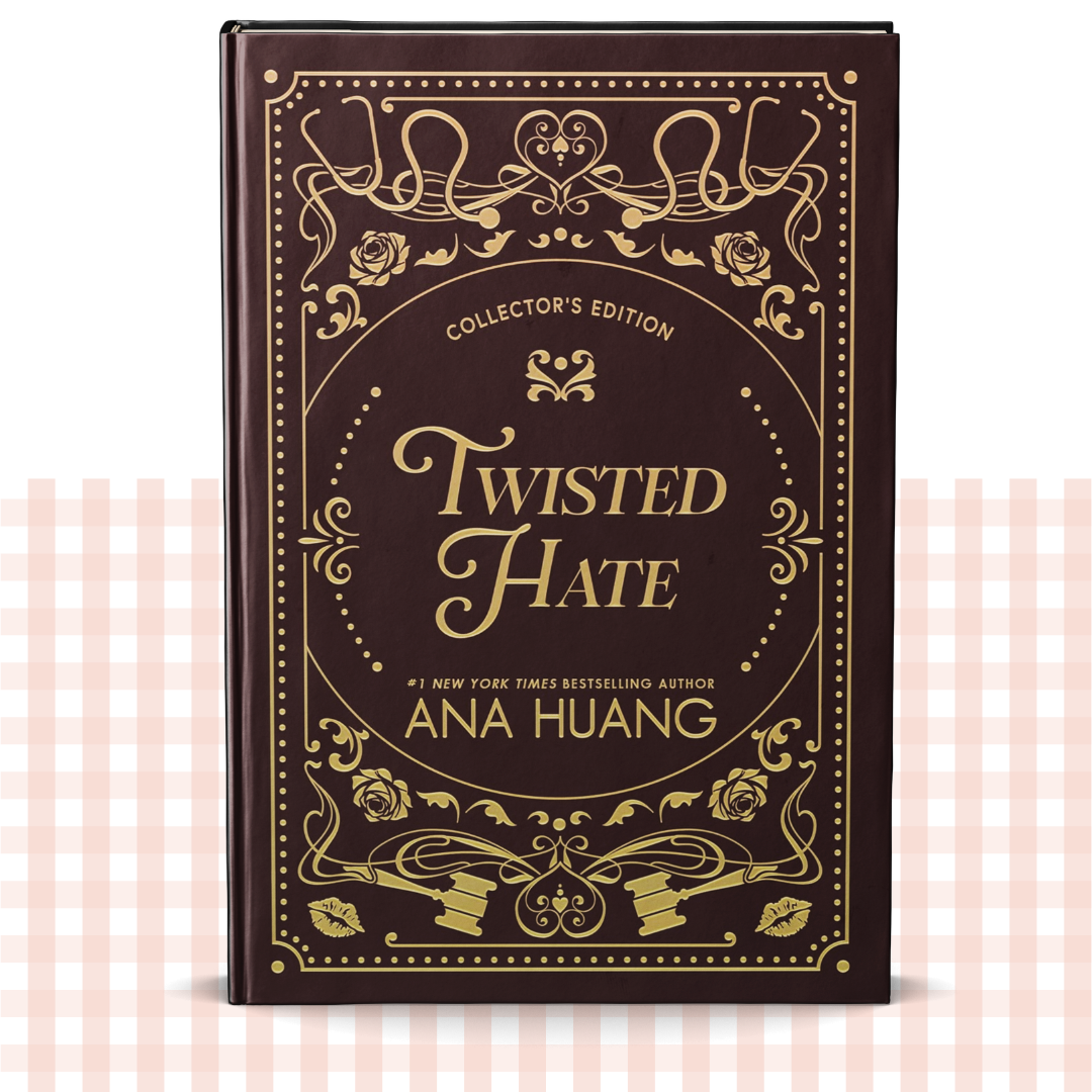 Hardback book cover of 'Twisted Hate' by Ana Huang with decorative gold text on a brown background.