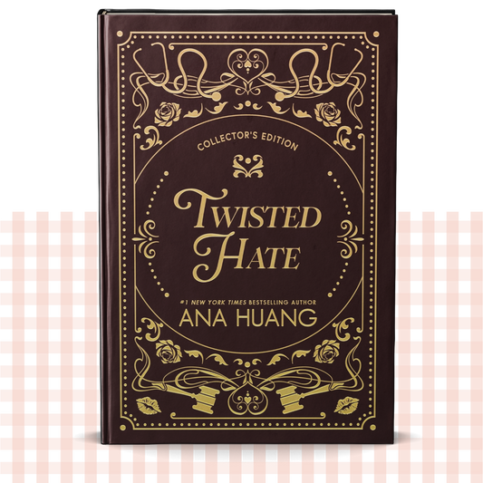 Hardback book cover of 'Twisted Hate' by Ana Huang with decorative gold text on a brown background.