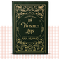 Hardback book cover of 'Twisted Lies' by Ana Huang with decorative green and gold design and butterfly sprayed edges
