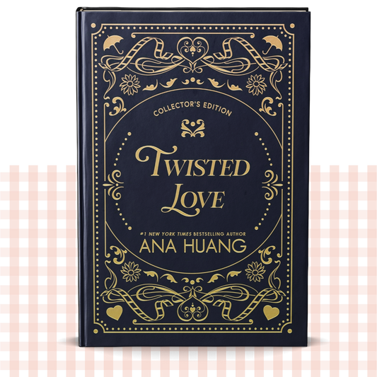 Hardback book cover of 'Twisted Love' by Ana Huang with decorative blue and gold design