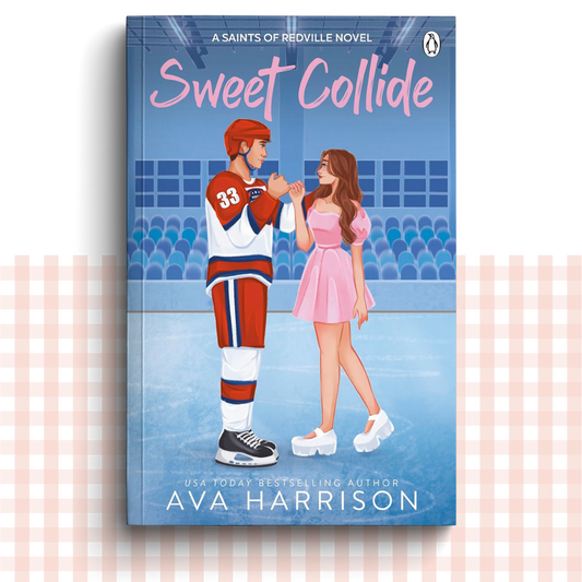 Paperback book cover of 'Sweet Collide' by Ava Harrison featuring a hockey player and a girl on an ice rink.