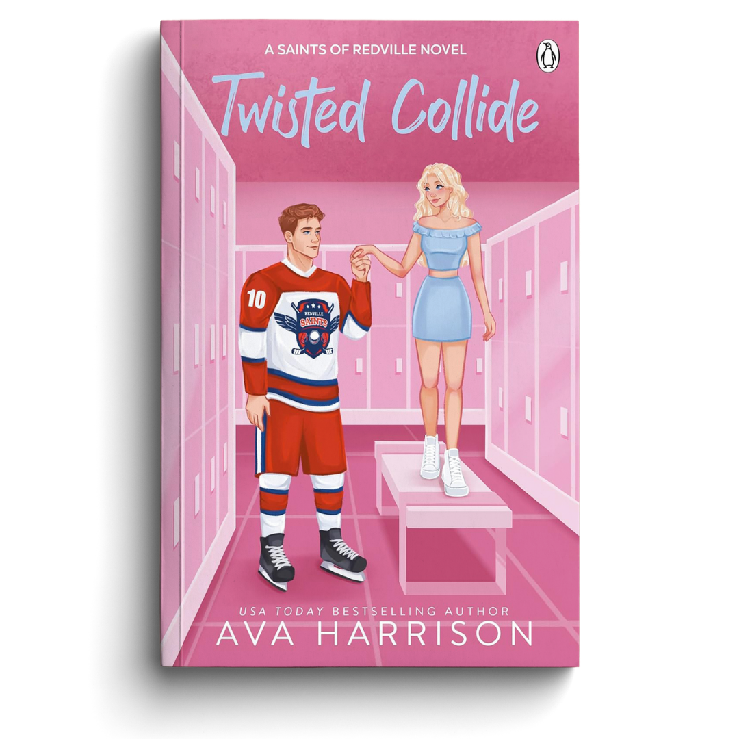 Book cover of 'Twisted Collide' by Ava Harrison with an ice hockey player and girl.