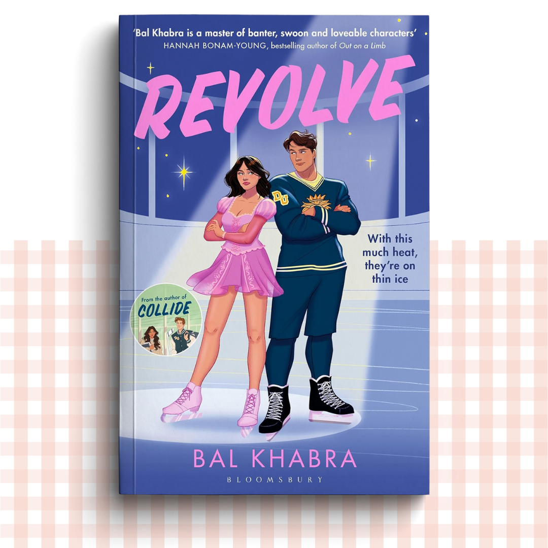 Paperback book cover of 'Revolve' by Bal Khabra featuring two characters on an ice rink.