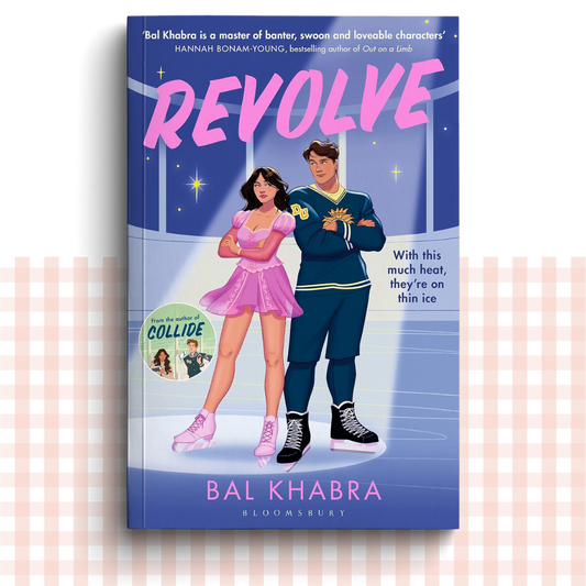Paperback book cover of 'Revolve' by Bal Khabra featuring two characters on an ice rink.