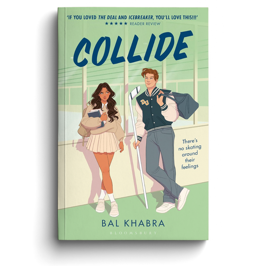 Book cover of 'Collide' by Bal Khabra with illustrations of two people and text on a green background.