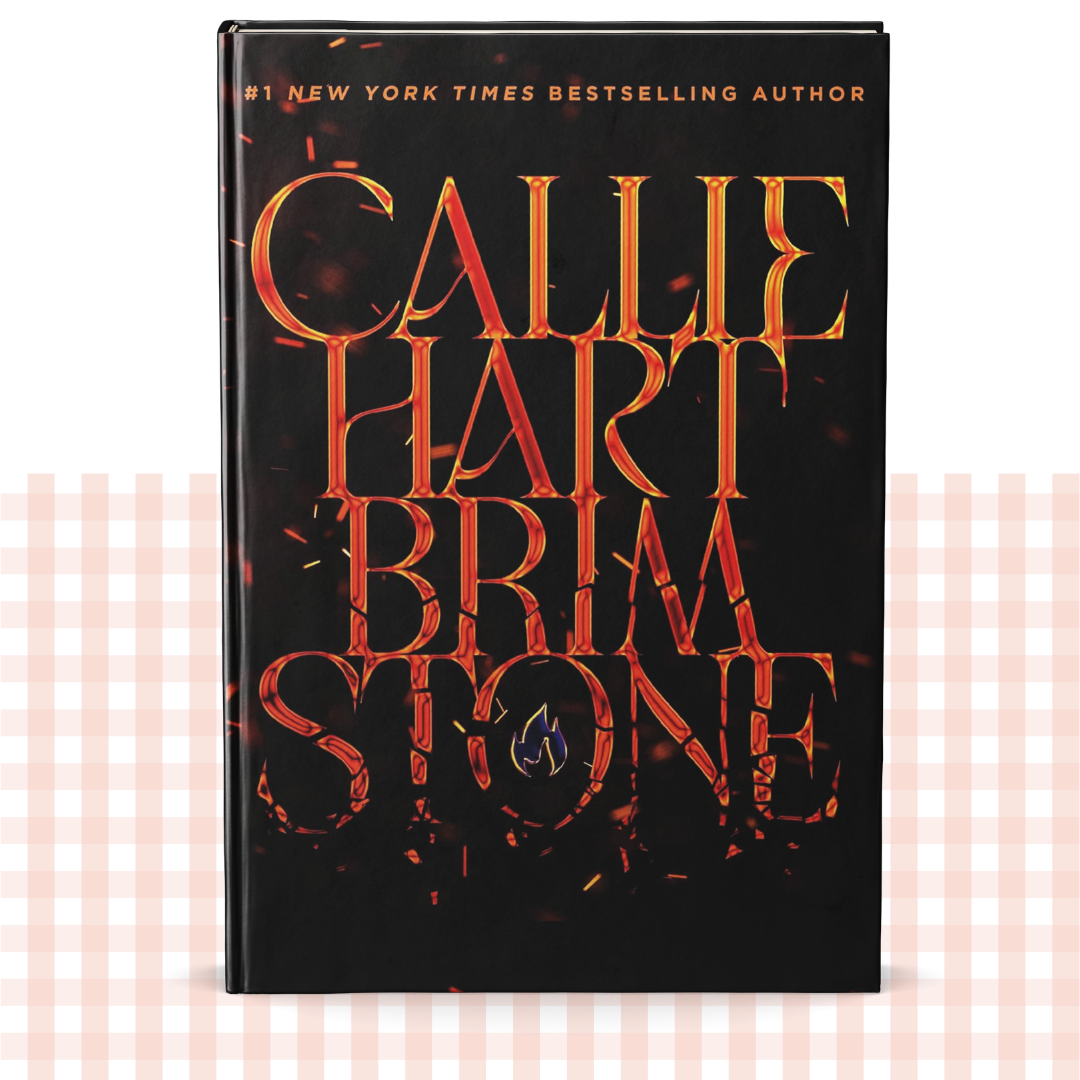 Hardback book cover of 'Brimstone' by Callie Hart with a gold and black design