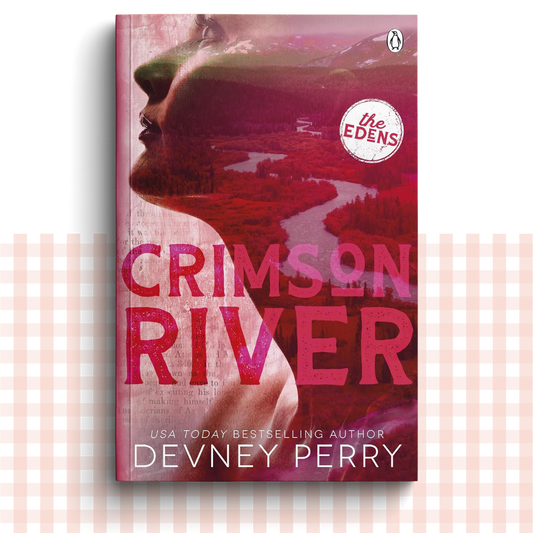 Paperback book cover of 'Crimson River' by Devney Perry with a pink and red color scheme.