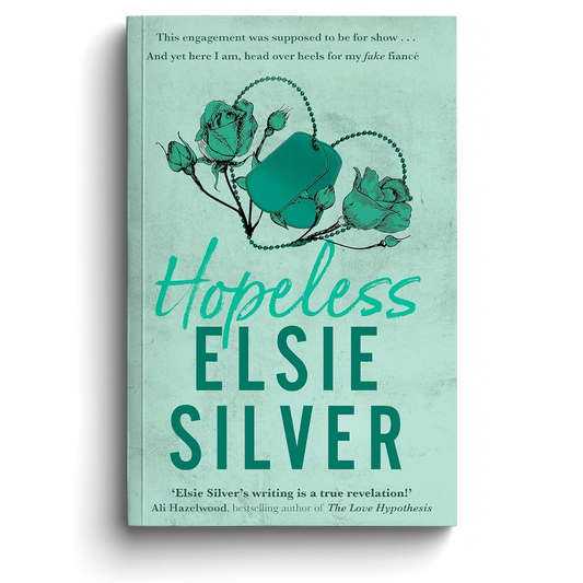 Book cover of 'Hopeless' by Elsie Silver with green roses and text on a light blue background