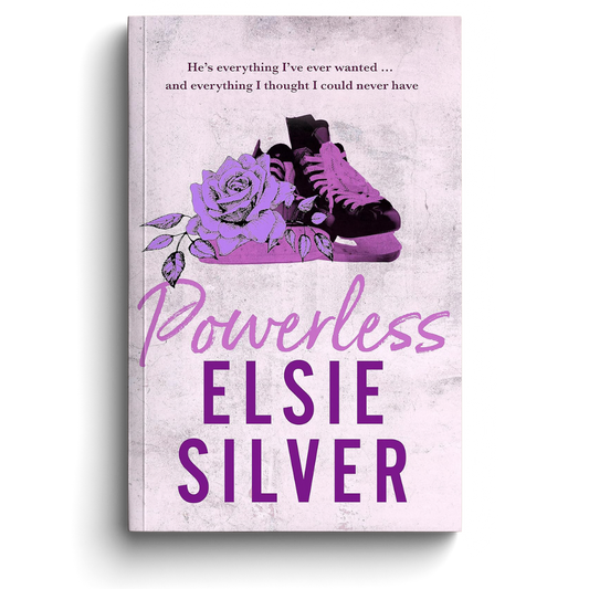 Book cover of 'Powerless' by Elsie Silver with purple text and imagery on a light background