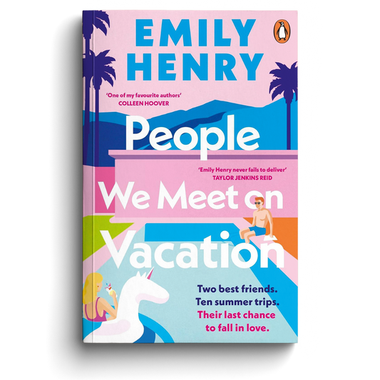 Book cover of 'People We Meet on Vacation' by Emily Henry with colorful design and text.