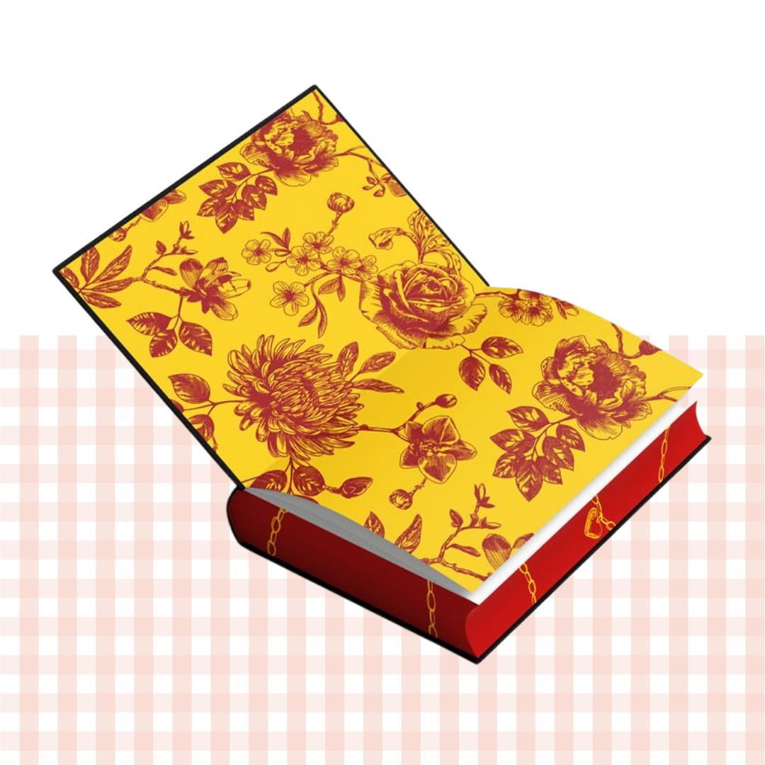 Floral-patterned book end pages for 'Phantasma' by Kaylie Smith, with yellow and red design