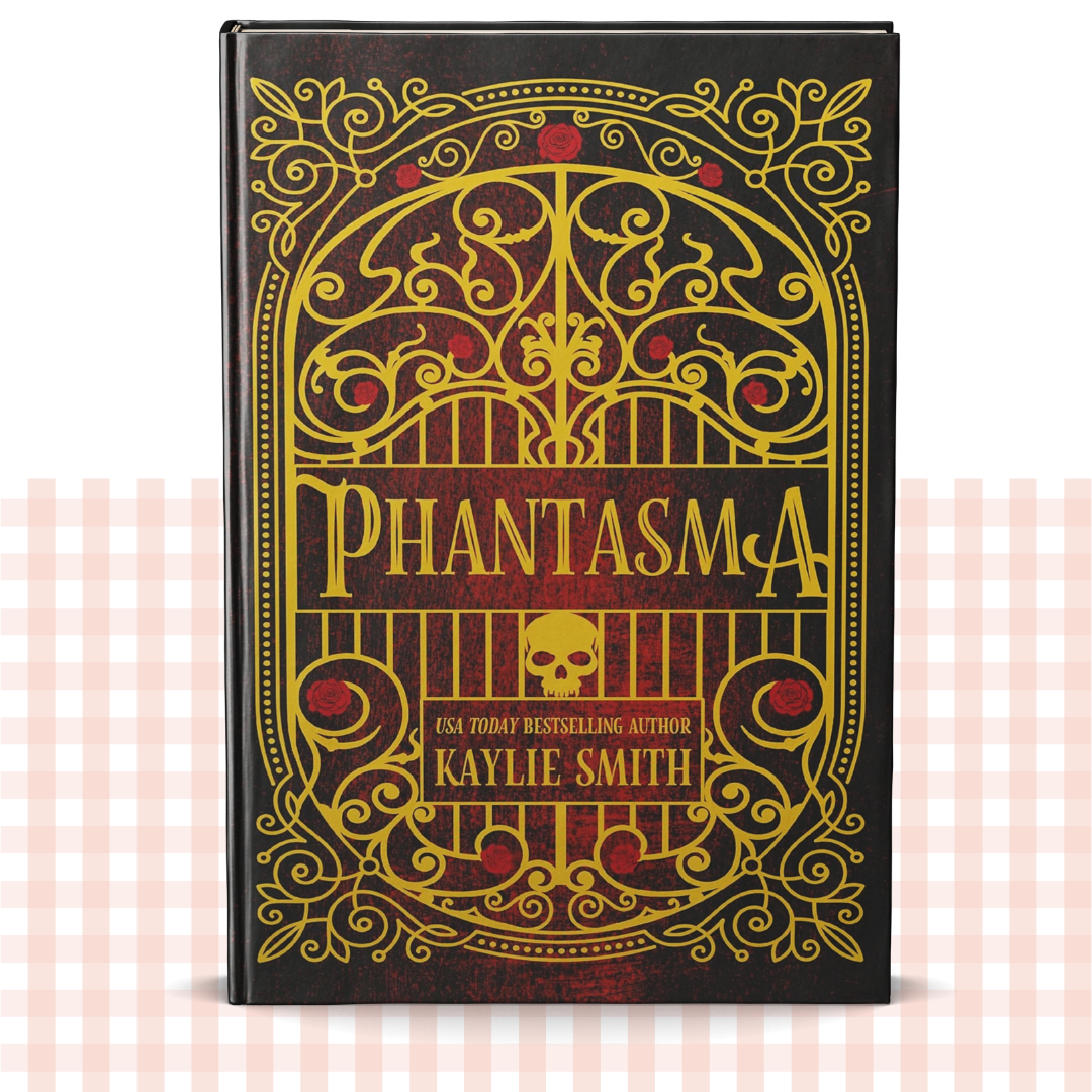 Hardback book cover of 'Phantasma' by Kaylie Smith with decorative red and yellow cover.