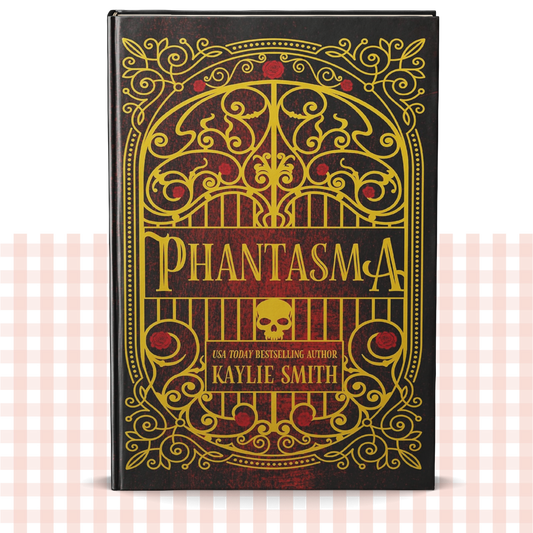 Hardback book cover of 'Phantasma' by Kaylie Smith with decorative red and yellow cover.