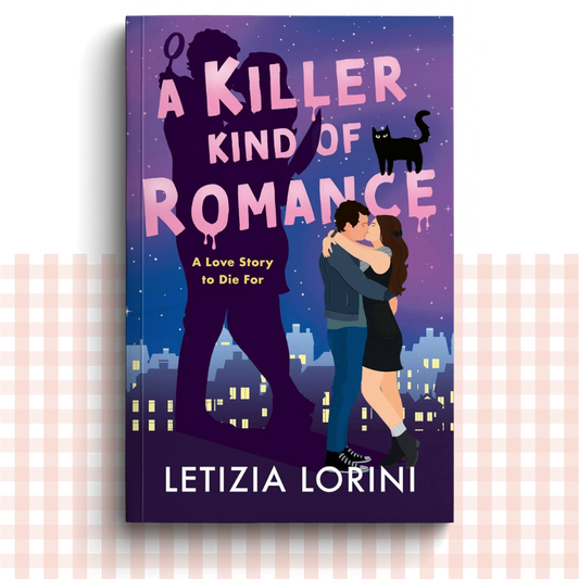 Paperback book cover of 'A Killer Kind of Romance' by Letizia Lorini with a silhouette of a man and woman embracing.