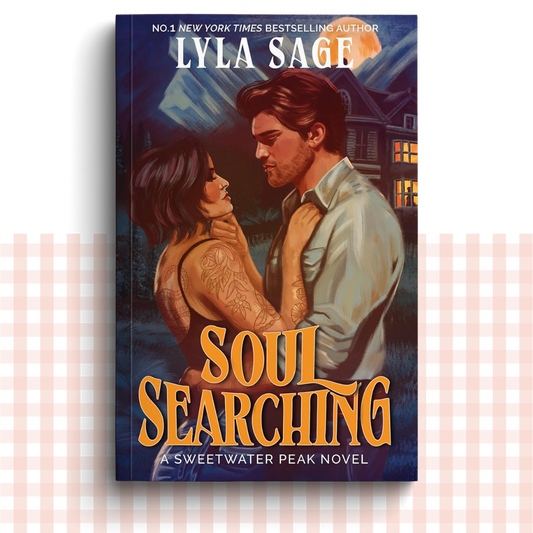 Paperback book cover of 'Soul Searching' by Lyla Sage featuring a couple in a romantic pose on a dark design.