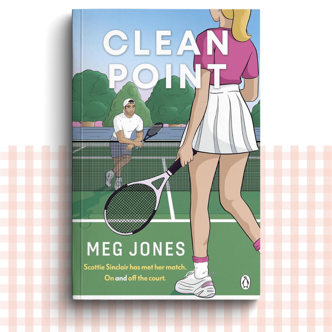 Paperback book cover of 'Clean Point' by Meg Jones with illustrations of a tennis player