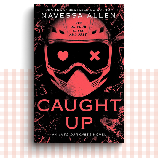 Paperback book cover of 'Caught Up' by Navessa Allen with a helmet design and red text on a dark background.