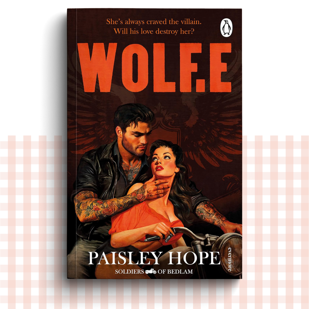 Paperback book cover of 'WOLFE' by Paisley Hope with a couple on a motorcycle.