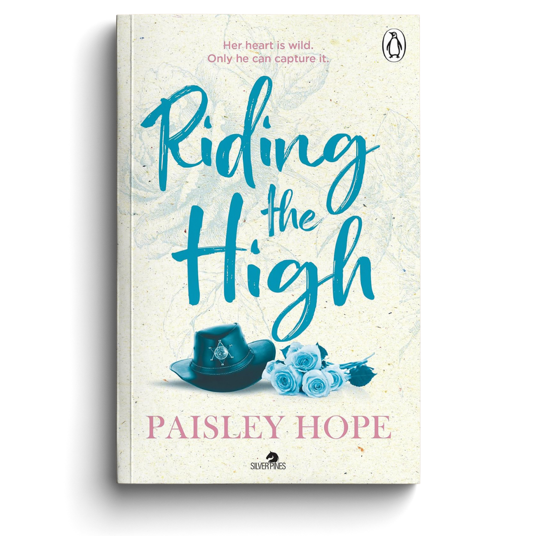 Book cover of 'Riding the High' by Paisley Hope with a hat and flowers design.
