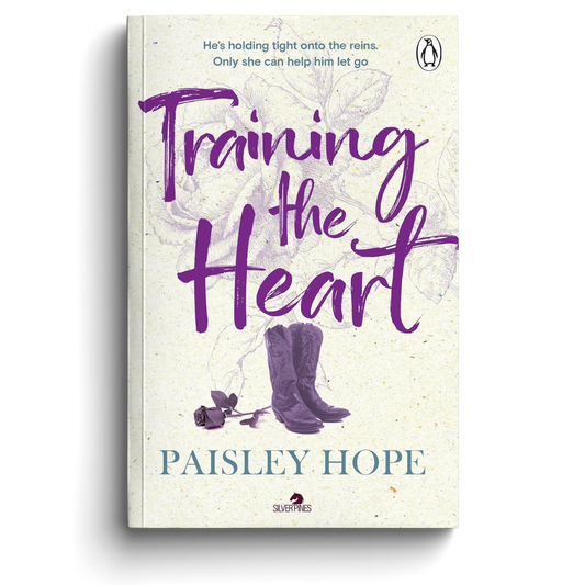 Book cover of 'Training the Heart' by Paisley Hope with purple text and boots on a white background