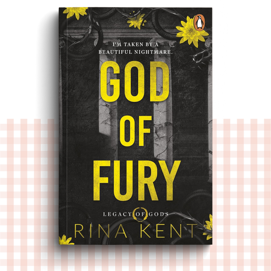 Paperback book cover of 'God of Fury' by Rina Kent with yellow text on a dark background