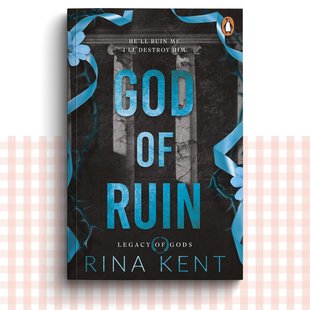 Paperback book cover of 'God of Ruin' by Rina Kent with a dark blue and black cover design.