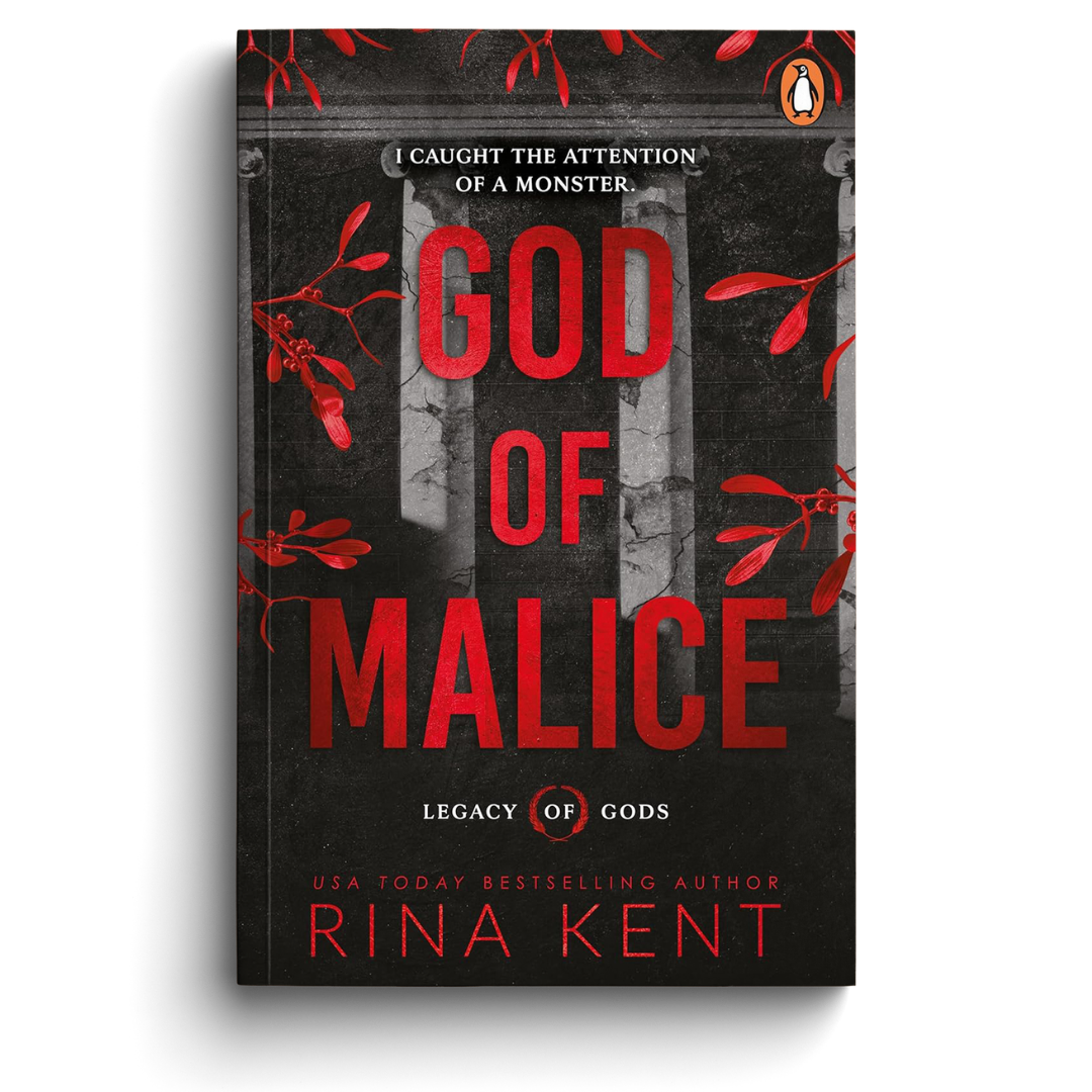 Book cover of 'God of Malice' by Rina Kent with red text on a dark background