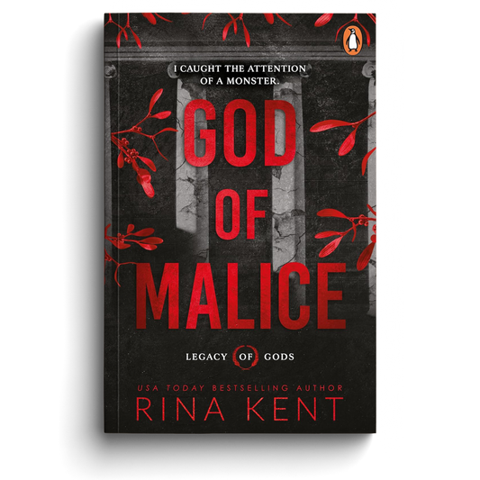 Book cover of 'God of Malice' by Rina Kent with red text on a dark background