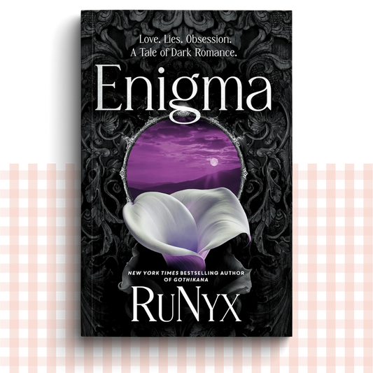 Paperback book cover of 'Enigma' by RuNyx with dark and purple design.
