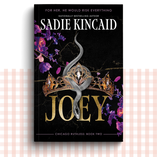 Paperback book cover of 'Joey' by Sadie Kincaid with a snake and crown design on a dark background.