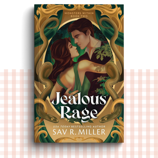 Paperback book cover of 'Jealous Rage' by Sav R. Miller with a green and gold design.